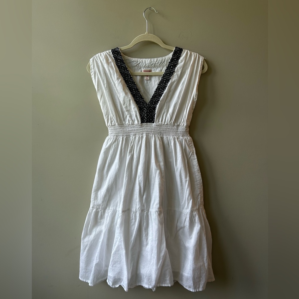 Mossimo Supply Co. White Dress with Black Embroidered V-Neck